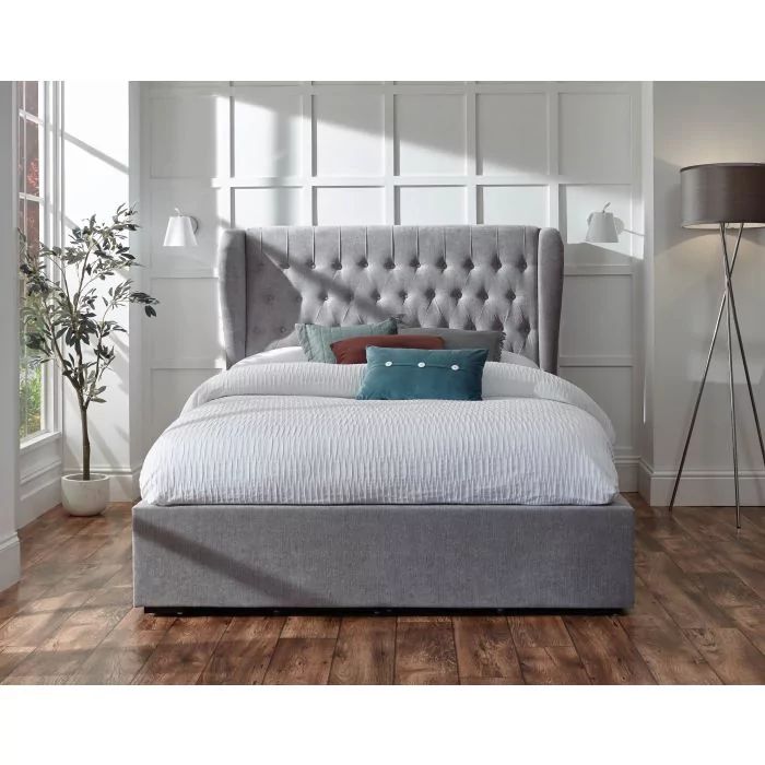 Dakota Platinum Fabric Ottoman Double Bedstead