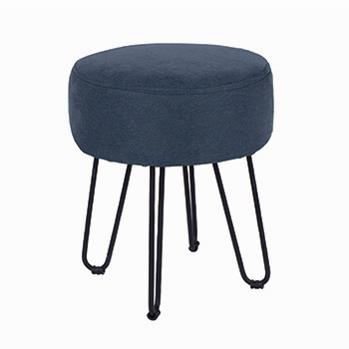 Aspen Blue Fabric Round Stool With Metal Legs