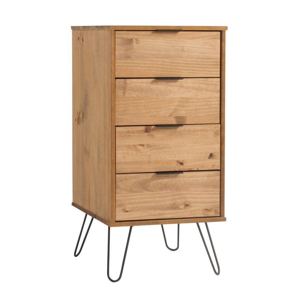 Core Augusta Waxed Pine 4 Drawer Narrow Chest Of Drawers