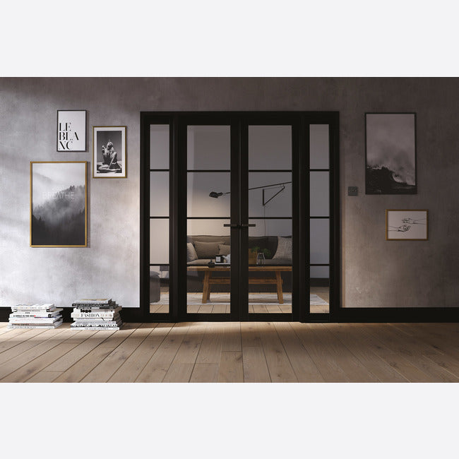 Black Soho W6 Room Divider Set With Hinges, Latch and Handles Set