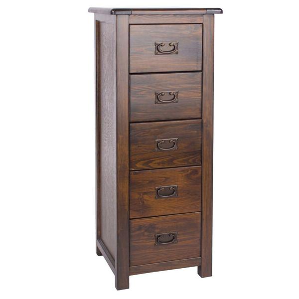 Core Boston Dark Wood 5 Drawer Narrow Chest