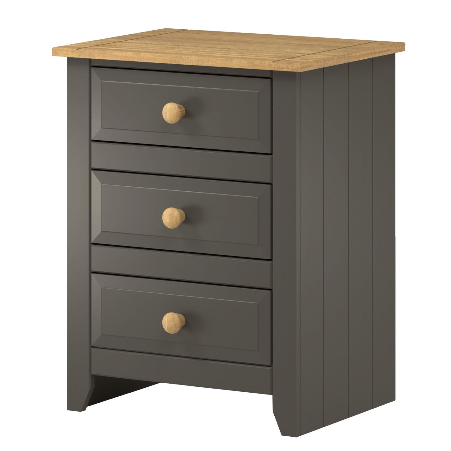 Core Capri Carbon And Waxed Pine 3 Drawer Bedside Cabinet