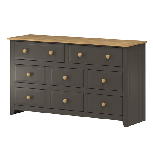 Capri Carbon And Waxed Pine 6+2 Drawer Large Wide Chest