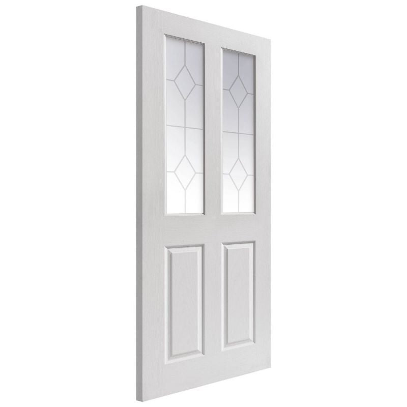 Internal White Primed Canterbury 2 Light Glazed Grained Door Etched Glass