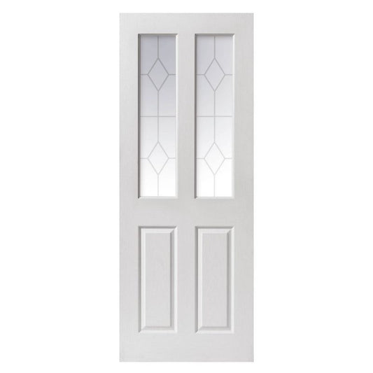 Internal White Primed Canterbury 2 Light Glazed Grained Door Etched Glass