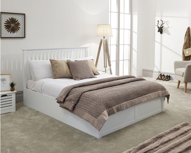 Como White Wooden Ottoman Double Bedstead