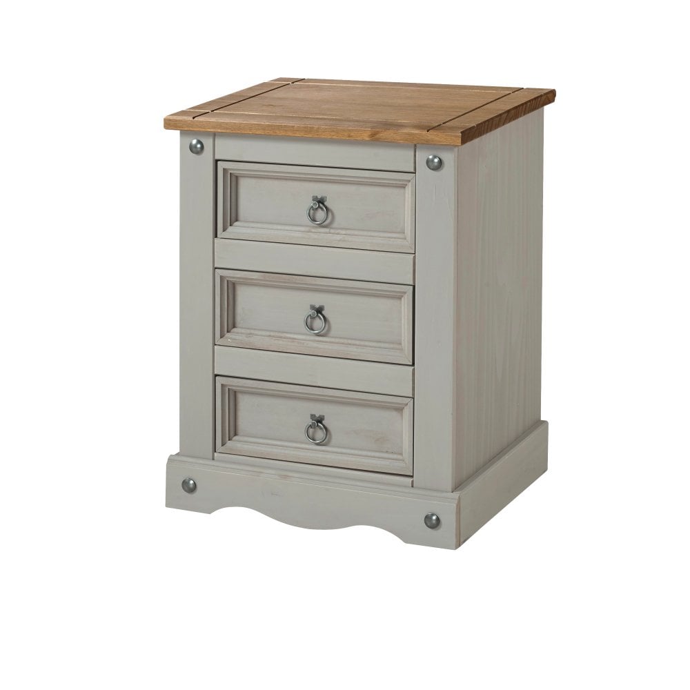 Core Corona Grey 3 Drawer Bedside Cabinet