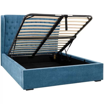 Dakota Teal Fabric Ottoman Double Bedstead