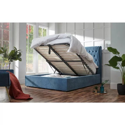 Dakota Teal Fabric Ottoman Kingsize Bedstead