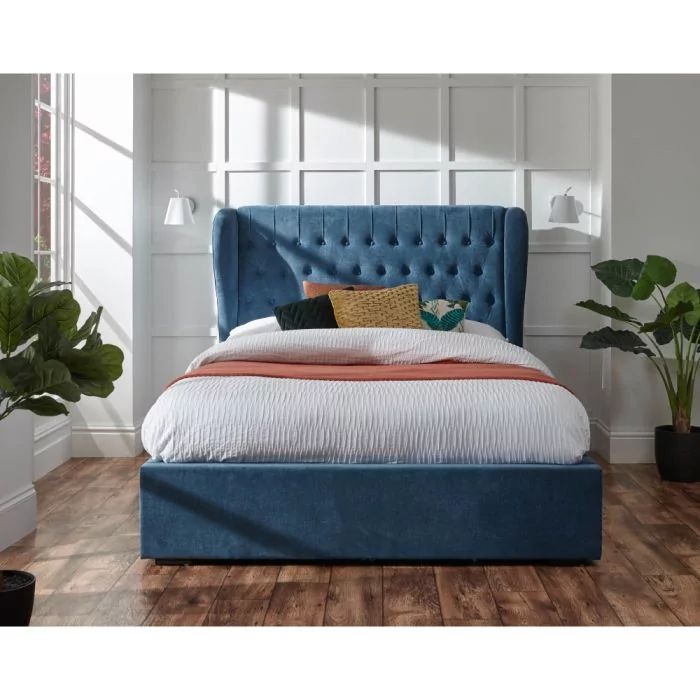 Dakota Teal Fabric Ottoman Kingsize Bedstead