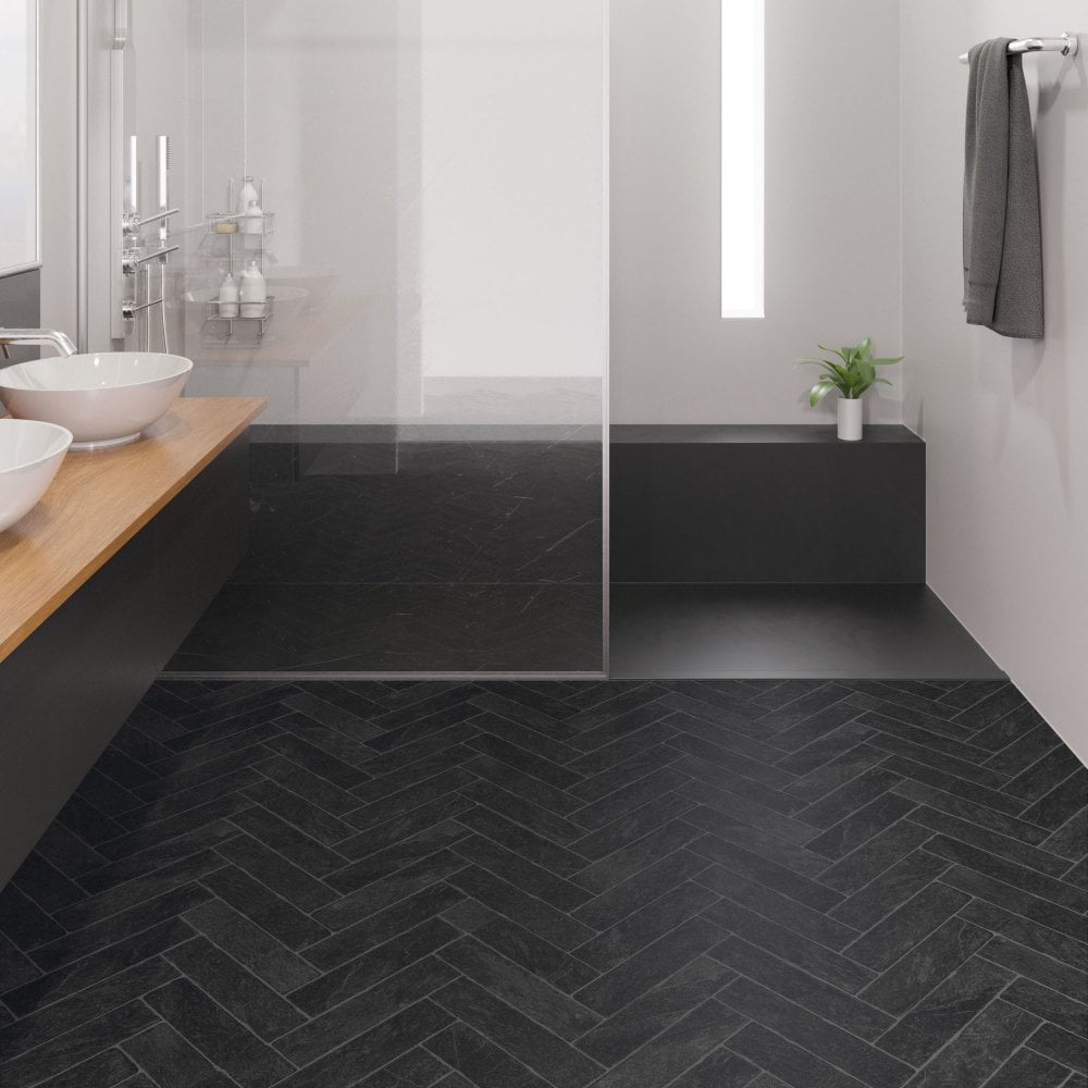 Faus Stone Effects 8mm Black Herringbone Ultra Matt Waterproof Laminate Flooring