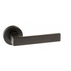 Forme Asti Lever On Round Rose Pair Of Door Handles In Matt Black