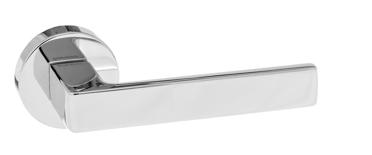 Forme Asti Lever On Round Rose Pair Of Door Handles In Polished Chrome