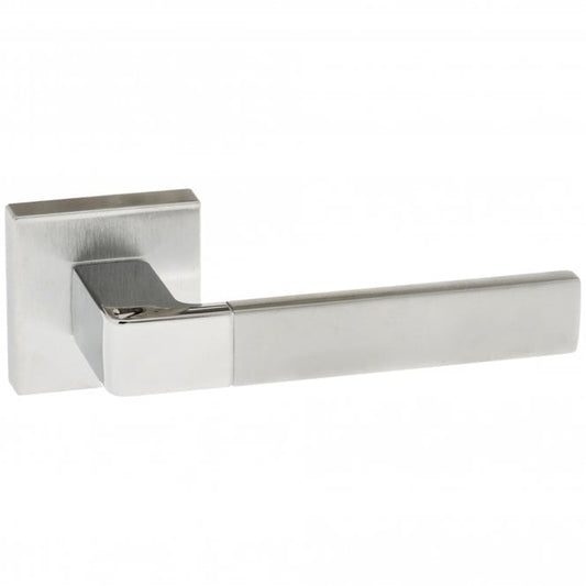 Forme Asti Lever On Square Rose Pair Of Door Handles In Satin Chrome/Polished Chrome