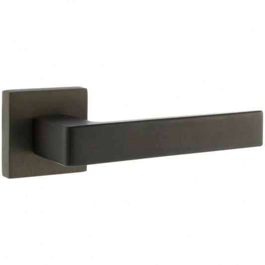 Forme Asti Lever On Square Rose Pair Of Door Handles In Urban Dark Bronze