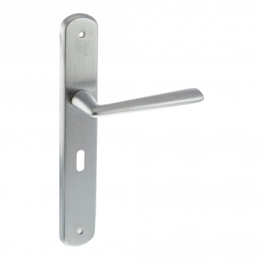 Forme Brigitte Lever On Key Backplate Pair Of Door Handles In Satin Chrome