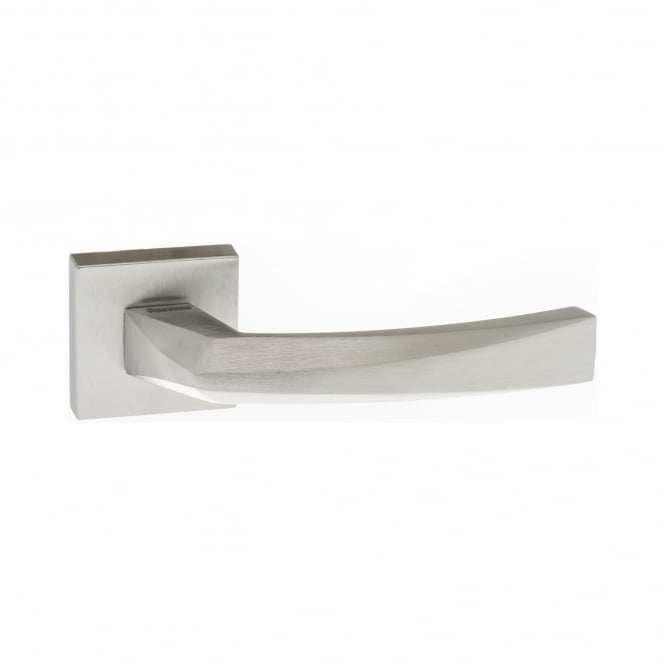 Forme Crystal Lever On Square Rose Pair Of Door Handles In Satin Chrome