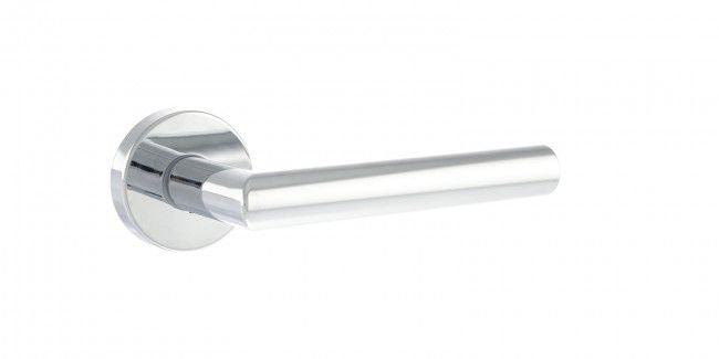 Forme Elle Lever On Round Rose Pair Of Door Handles In Polished Chrome