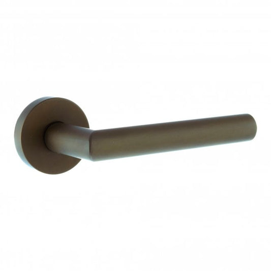 Forme Elle Lever On Round Rose Pair Of Door Handles In Urban Dark Bronze