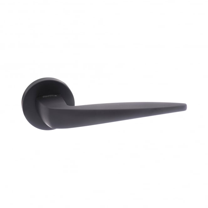 Forme Foglia Lever On Round Rose Pair Of Door Handles In Matt Black