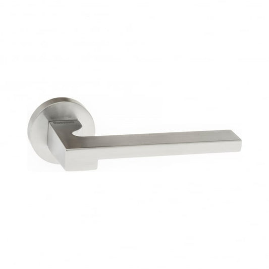 Forme Ginevra Lever On Round Rose Pair Of Door Handles In Satin Chrome