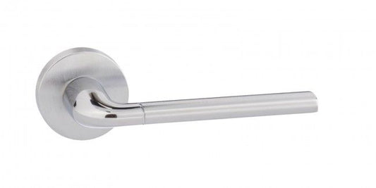 Forme Milly Lever On Round Rose Pair Of Door Handles In Satin Chrome/Polished Chrome