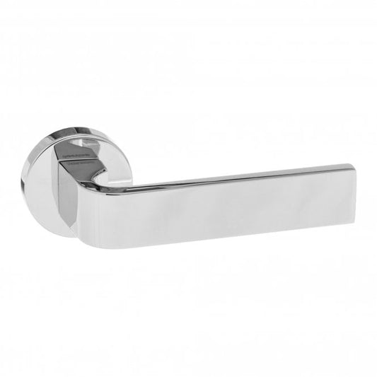 Forme Monza Lever On Round Rose Pair Of Door Handles In Polished Chrome