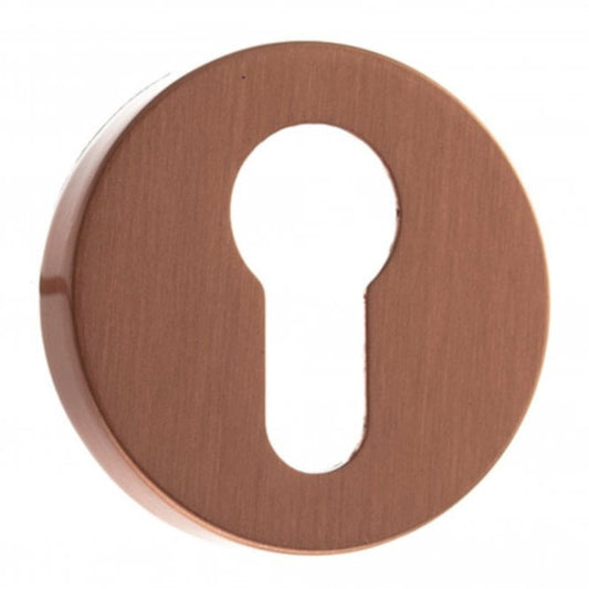 Forme Pair Of Euro Escutcheon On Round Rose In Urban Satin Copper