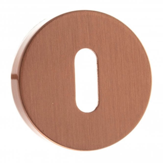 Forme Pair Of Key Escutcheon On Round Rose In Urban Satin Copper