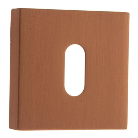 Forme Pair Of Key Escutcheon On Square Rose In Urban Satin Copper