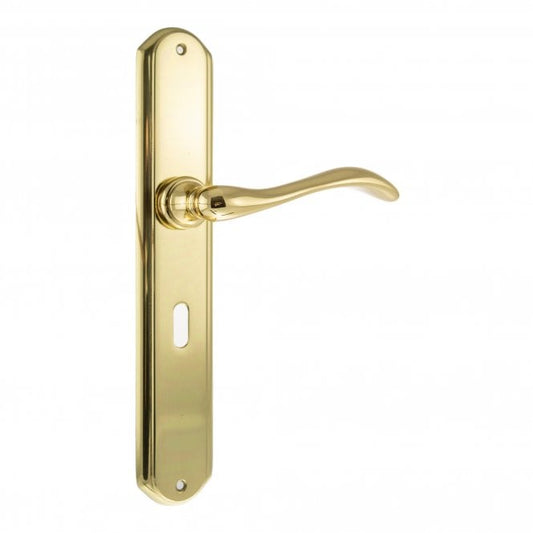 Forme Valence Lever On Key Backplate Pair Of Door Handles In Polished Brass