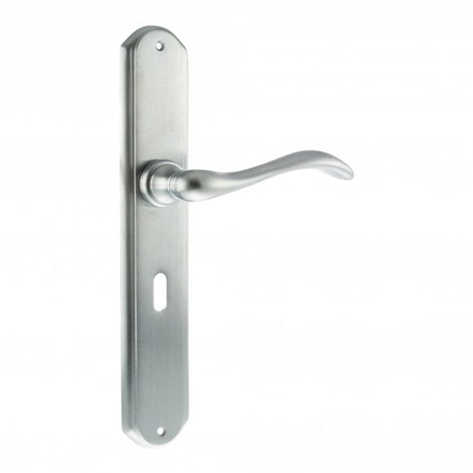 Forme Valence Lever On Key Backplate Pair Of Door Handles In Satin Chrome