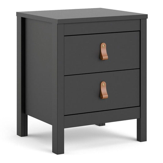 Barcelona Bedside Table 2 Drawers in Matt Black