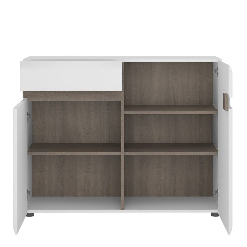 Chelsea Living 1 drawer 2 door sideboard in white with and Truffle Oak Trim