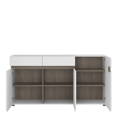 Chelsea Living 2 drawer 3 door sideboard in white with and Truffle Oak Trim