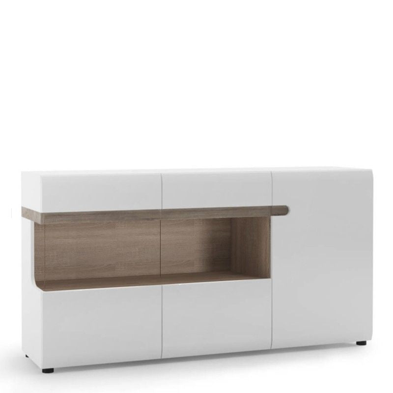 Chelsea Living 3 Door Glazed Sideboard in white with and Truffle Oak Trim