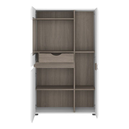 FTG Chelsea Living Low Display Cabinet 85 cm wide in white with an Truffle Oak Trim