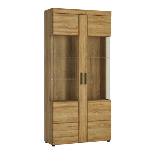 FTG Cortina Tall wide 2 door glazed display cabinet in Grandson Oak