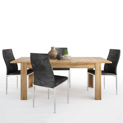 FTG Dining set Cortina Extending dining table in Grandson Oak + 4 Milan High Back Chair Black