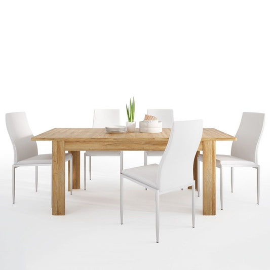 FTG Dining set Cortina Extending dining table in Grandson Oak + 4 Milan High Back Chair White