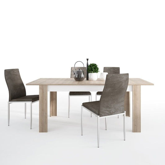 FTG Dining set Lyon Large extending dining table 160/200 cm + 4 Milan High Back Chair Dark Brown