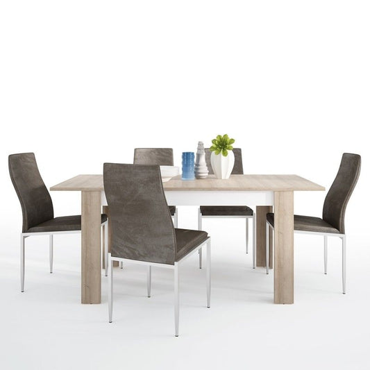 FTG Dining set Lyon Medium extending dining table 140/180 cm + 4 Milan High Back Chair Dark Brown.