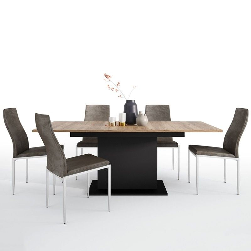 FTG Dining set package Brolo Extending Dining Table + 4 Milan High Back Chair Dark Brown.