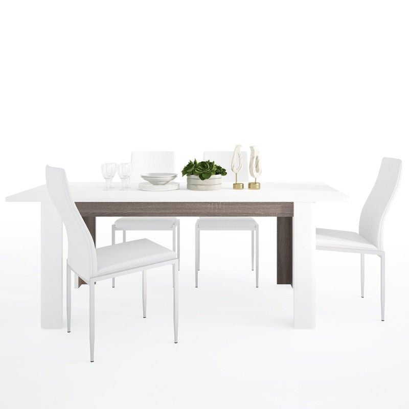 FTG Dining set package Chelsea Living Extending Dining Table + 4 Milan High Back Chair White.