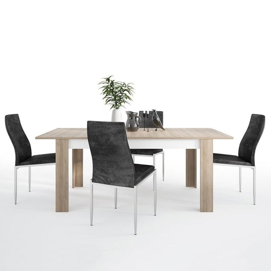 FTG Dining set package Lyon Large extending dining table 160/200 cm + 4 Milan High Back Chair Black.