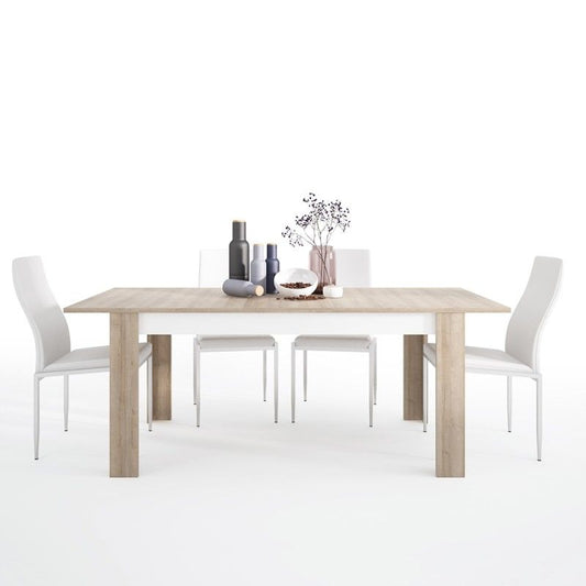 FTG Dining set package Lyon Large extending dining table 160/200 cm + 4 Milan High Back Chair White.