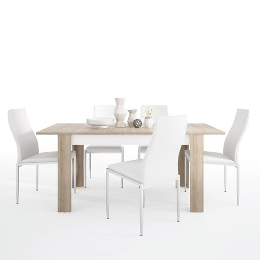 FTG Dining set package Lyon Medium extending dining table 140/180 cm + 6 Milan High Back Chair White