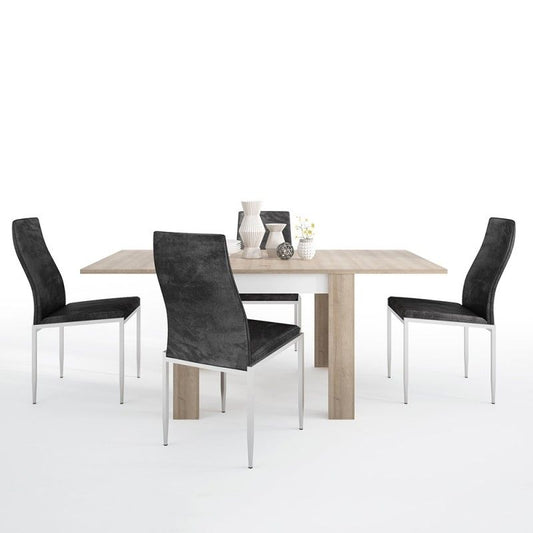 FTG Dining set package Lyon Small extending dining table 90/180cm + 4 Milan High Back Chair Black