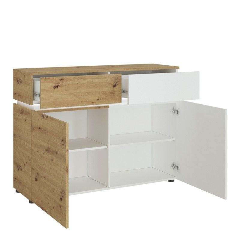 FTG Luci 2 door 2 drawer cabinet (including LED lighting) in White and Oak