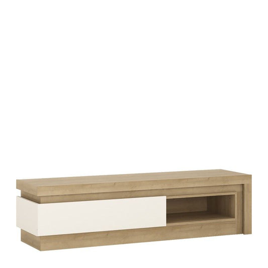 FTG Lyon 1 drawer TV cabinet with open shelf in Riviera Oak/White High Gloss